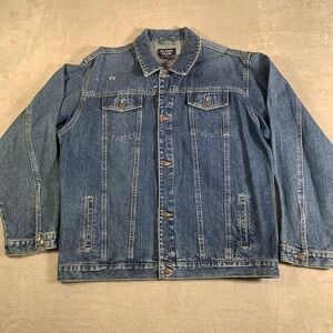 Class Club Denim Jean Jacket Mens XL Blue Trucker‎ Button Front 100% Cotton